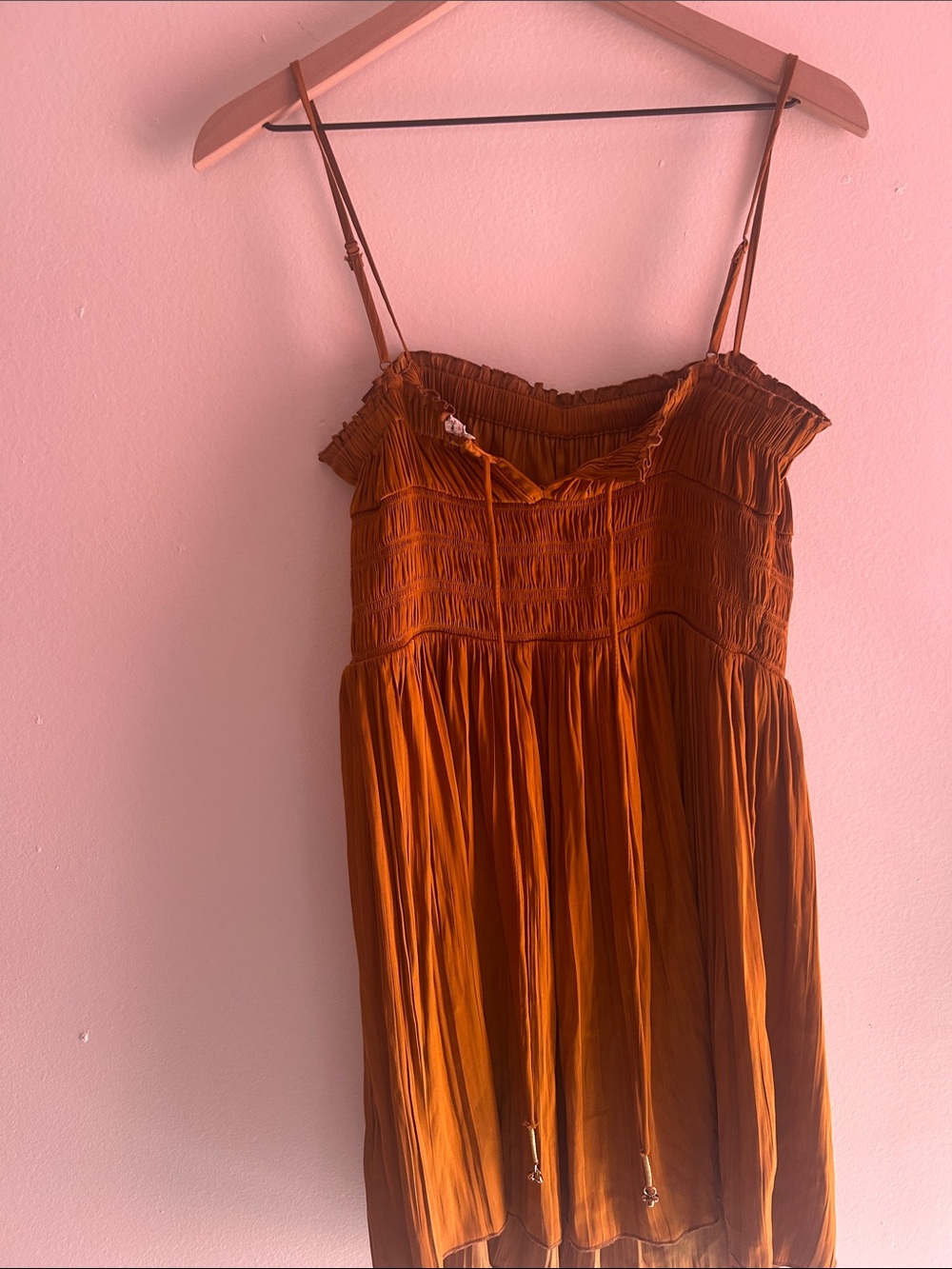Free People Rust Orange Smocked Mini Dress with Spaghetti Straps - Picture 5 of 5
